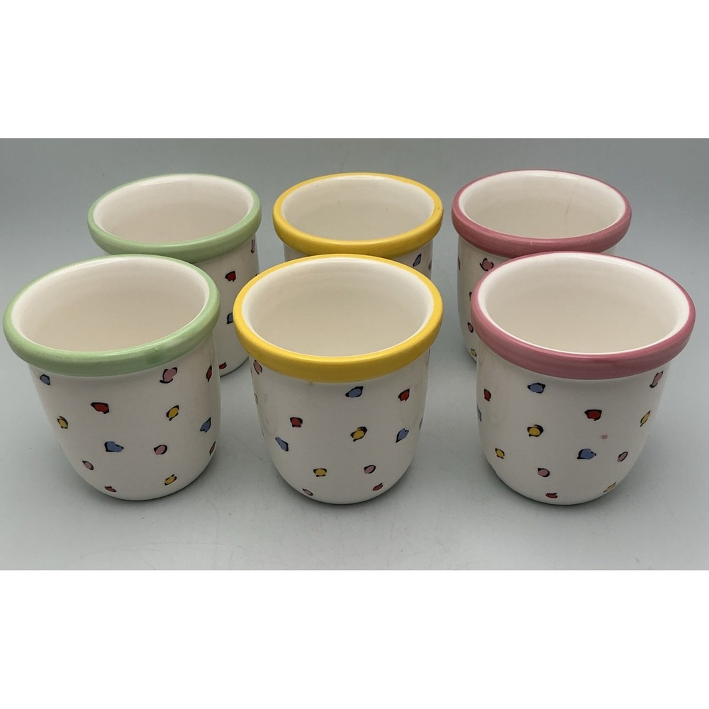 Lindsey Jordan Designs Set of 6 Ceramic Ice Cream Topping Cups Sundae Polka Dots